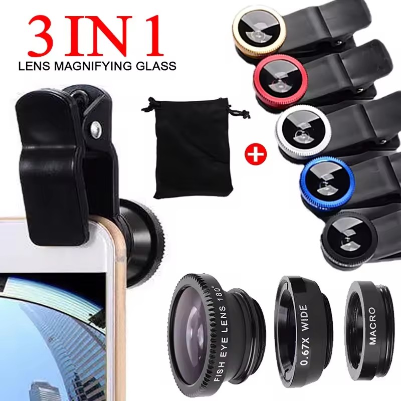 Fishing Camera - 3in1魚眼レンズ 0.67倍広角ズームレンズ 魚眼マクロレンズ カメラキット クリップ付き iPhone