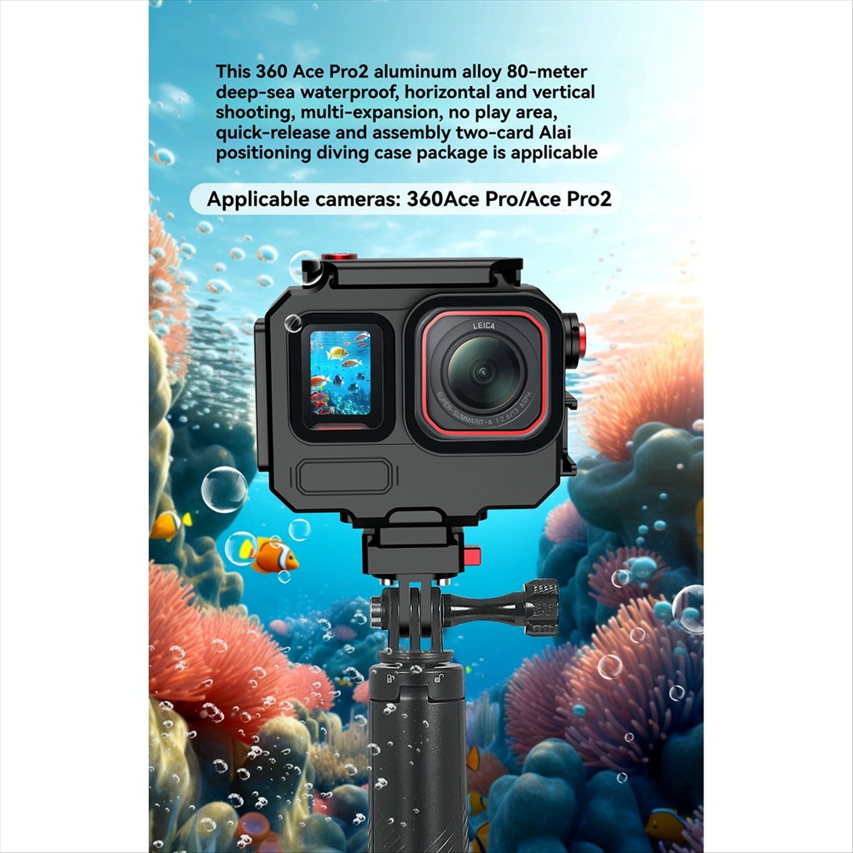 Underwater Camera - M05K 263FT/80M 防水ケース Insta360 AcePro2 用水中ダイビング保護ハウジングシェルアクションカメラアクセサリー
