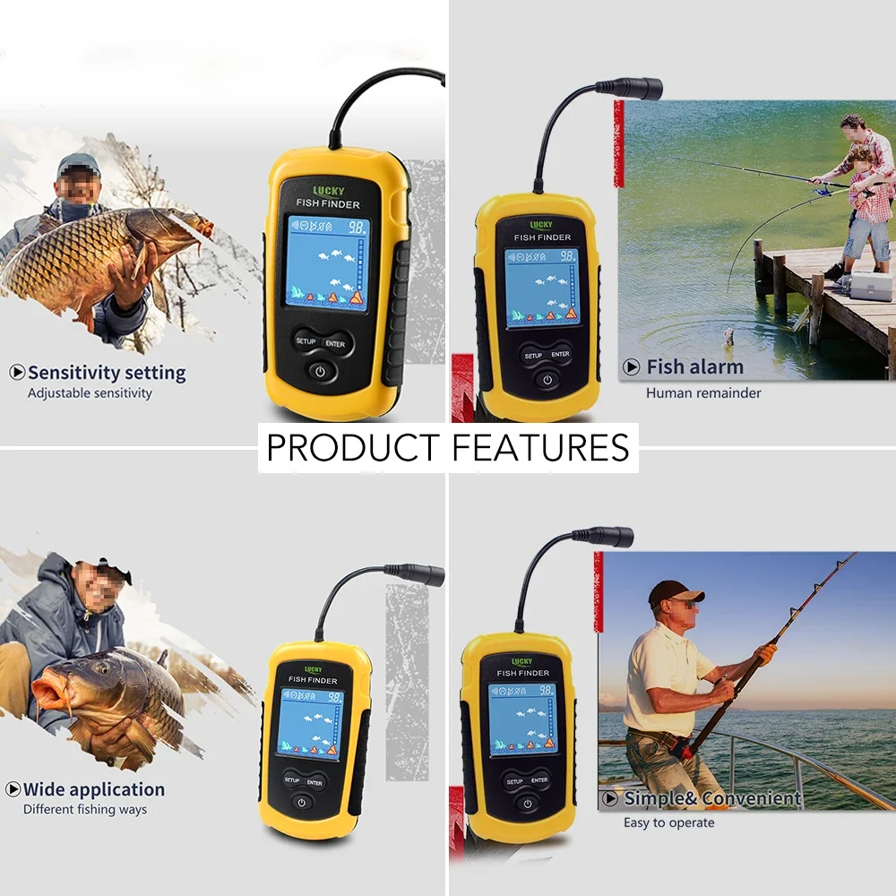 ラッキー液晶カラースクリーンポータブル有線魚群探知機 100 - Fish Finder Gps のレビューと価格